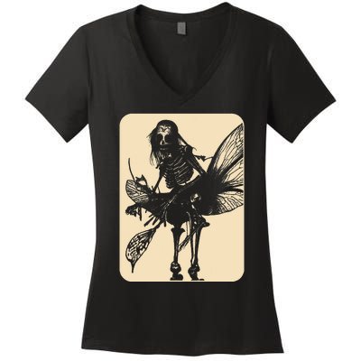 Dark Art Fairycore Butterfly Skeleton Women's V-Neck T-Shirt