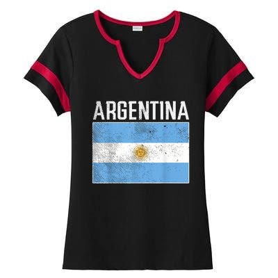 Distressed Argentina Flag Flag Soccer Fan    Ladies Halftime Notch Neck Tee