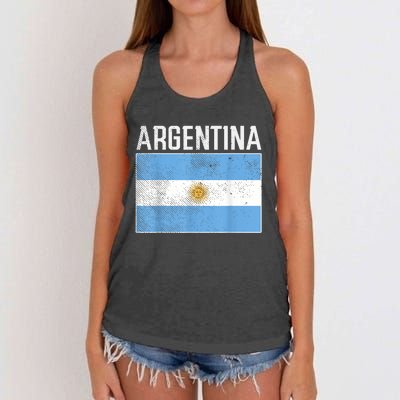 Distressed Argentina Flag Flag Soccer Fan    Women's Knotted Racerback Tank