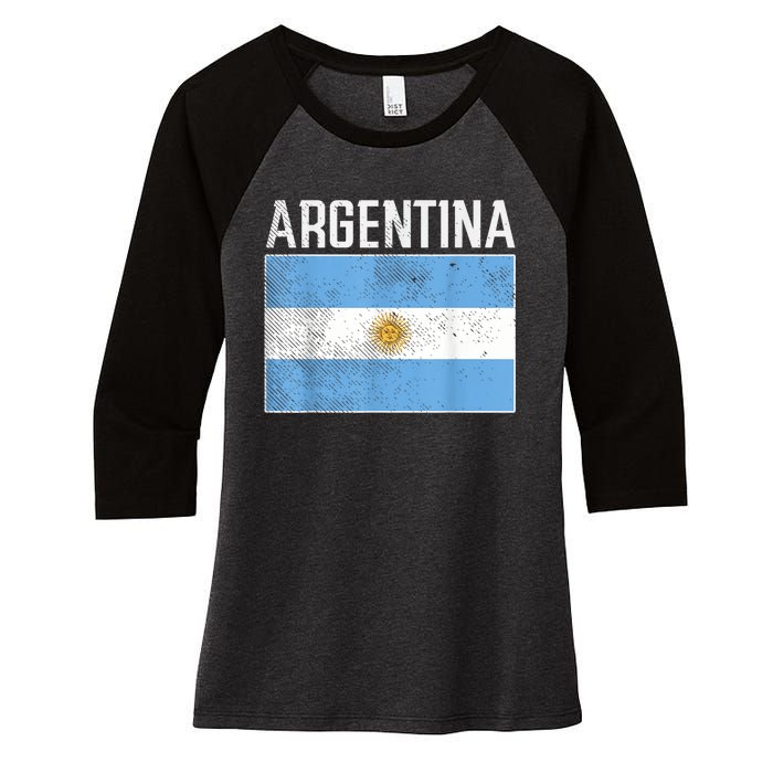 Distressed Argentina Flag Flag Soccer Fan    Women's Tri-Blend 3/4-Sleeve Raglan Shirt