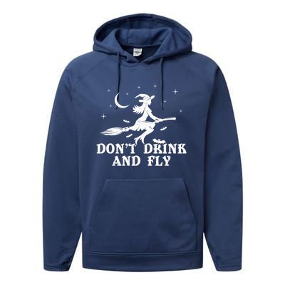 DonT And Fly Drunk Witch With Broom Funny Halloween Funny Gift Performance Fleece Hoodie