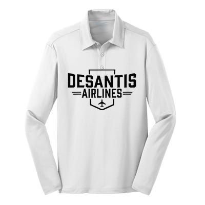 DeSantis Airlines Funny Political Meme Ron DeSantis Silk Touch Performance Long Sleeve Polo