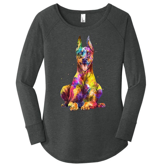 Doberman Art For  Dobie Doberman Pinscher Lover Women's Perfect Tri Tunic Long Sleeve Shirt