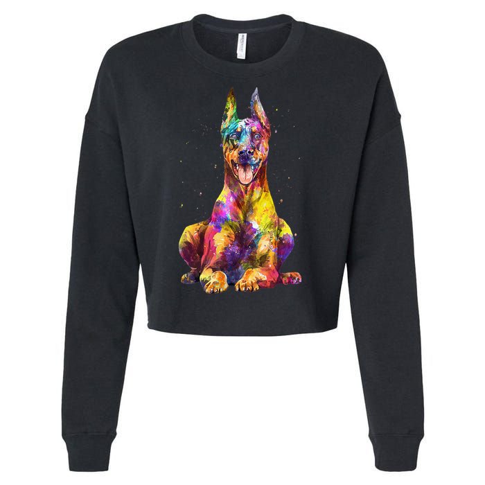 Doberman Art For  Dobie Doberman Pinscher Lover Cropped Pullover Crew