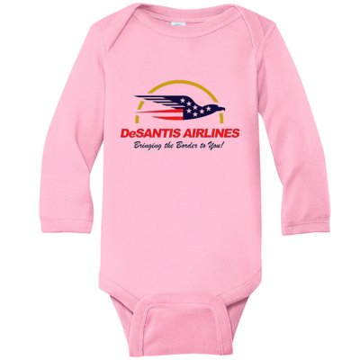 DeSantis Airlines Funny Political Meme Ron DeSantis Baby Long Sleeve Bodysuit