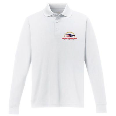 DeSantis Airlines Funny Political Meme Ron DeSantis Performance Long Sleeve Polo