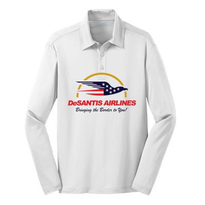 DeSantis Airlines Funny Political Meme Ron DeSantis Silk Touch Performance Long Sleeve Polo