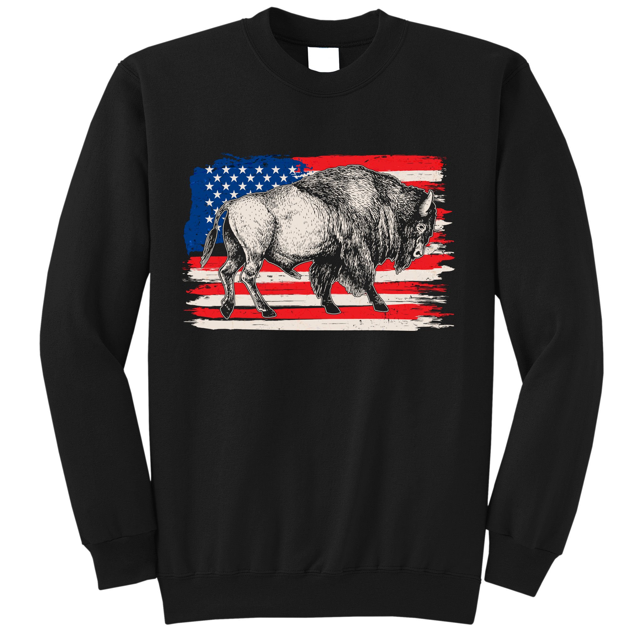 Distress American Flag Vintage Buffalo Sweatshirt