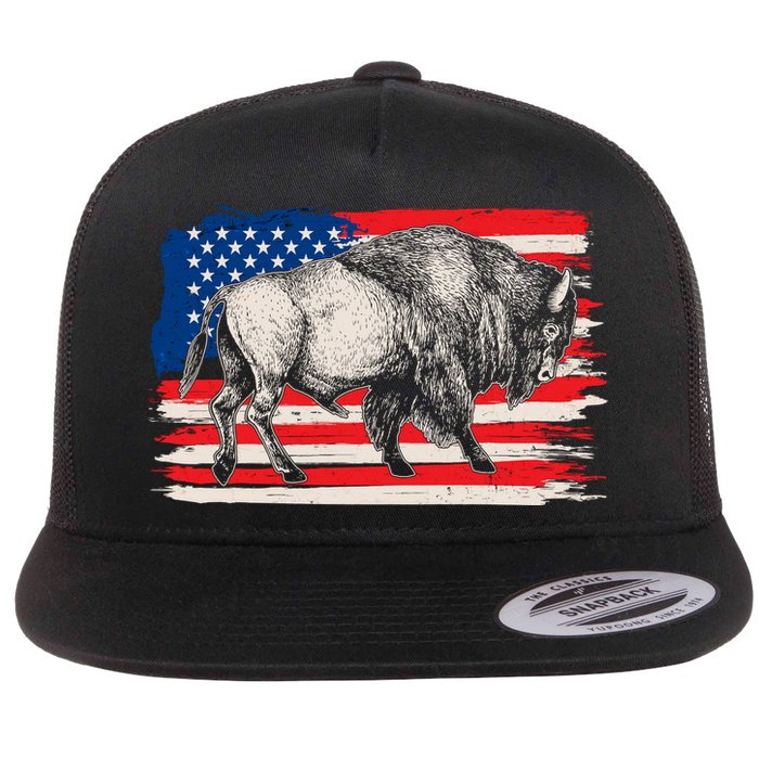 Distress American Flag Vintage Buffalo Flatbill Hat