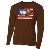 Distress American Flag Vintage Buffalo Cooling Performance Long Sleeve Crew