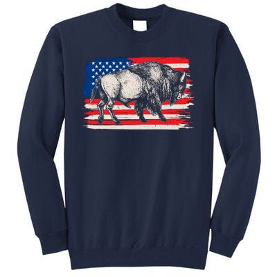 Distress American Flag Vintage Buffalo Tall Sweatshirt