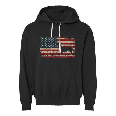 Dachshund America Flag Patriotic Weiner Dog Gift Garment-Dyed Fleece Hoodie