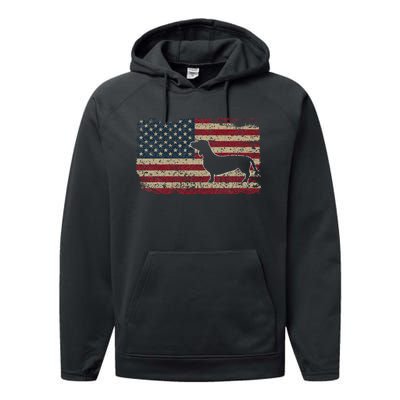 Dachshund America Flag Patriotic Weiner Dog Gift Performance Fleece Hoodie