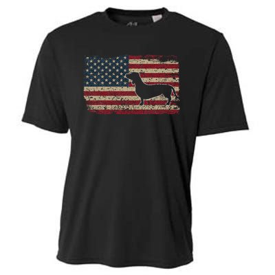 Dachshund America Flag Patriotic Weiner Dog Gift Cooling Performance Crew T-Shirt