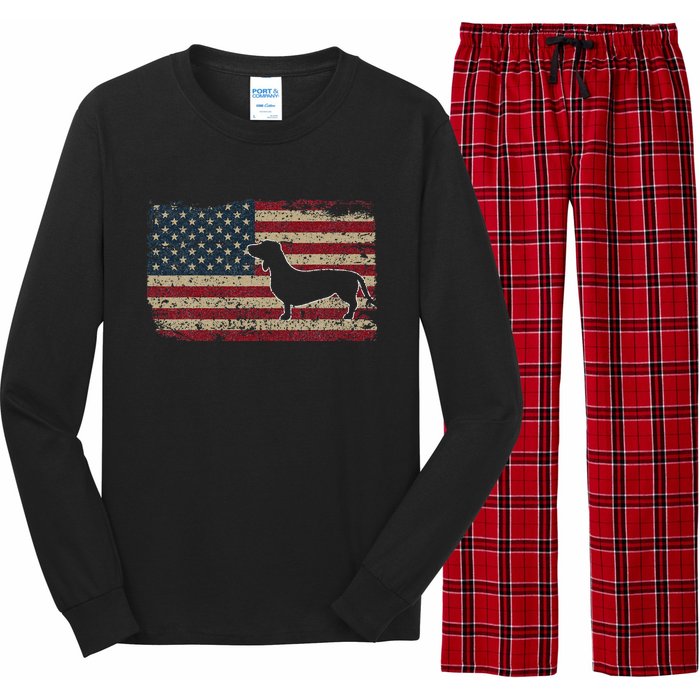 Dachshund America Flag Patriotic Weiner Dog Gift Long Sleeve Pajama Set