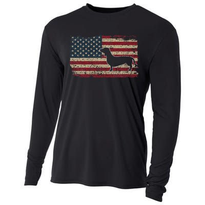 Dachshund America Flag Patriotic Weiner Dog Gift Cooling Performance Long Sleeve Crew