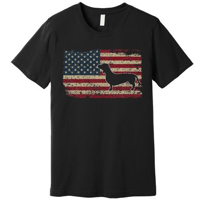 Dachshund America Flag Patriotic Weiner Dog Gift Premium T-Shirt