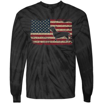 Dachshund America Flag Patriotic Weiner Dog Gift Tie-Dye Long Sleeve Shirt