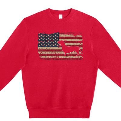 Dachshund America Flag Patriotic Weiner Dog Gift Premium Crewneck Sweatshirt