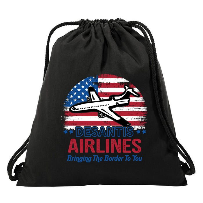 Desantis Airlines Funny Bringing The Border To You Drawstring Bag
