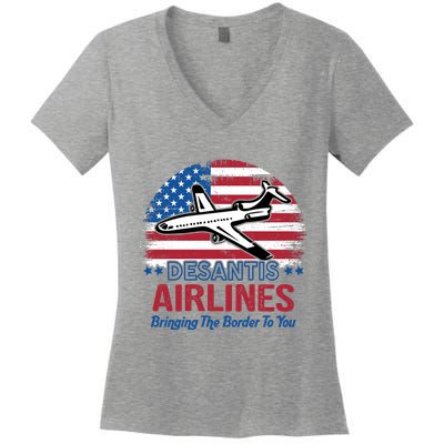 Desantis Airlines Funny Bringing The Border To You Women's V-Neck T-Shirt