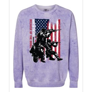 Distress American Flag Home Of The Free Because Of The Brave Gift Colorblast Crewneck Sweatshirt