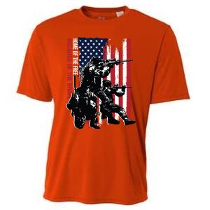 Distress American Flag Home Of The Free Because Of The Brave Gift Cooling Performance Crew T-Shirt