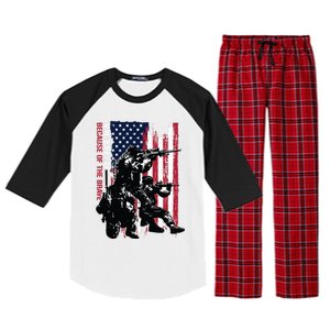 Distress American Flag Home Of The Free Because Of The Brave Gift Raglan Sleeve Pajama Set