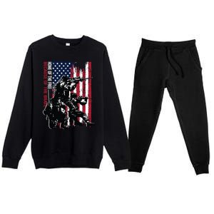 Distress American Flag Home Of The Free Because Of The Brave Gift Premium Crewneck Sweatsuit Set