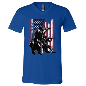 Distress American Flag Home Of The Free Because Of The Brave Gift V-Neck T-Shirt