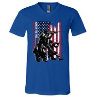 Distress American Flag Home Of The Free Because Of The Brave Gift V-Neck T-Shirt