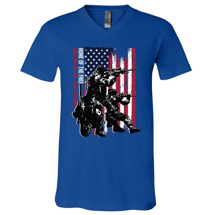 Distress American Flag Home Of The Free Because Of The Brave Gift V-Neck T-Shirt