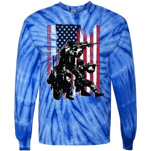 Distress American Flag Home Of The Free Because Of The Brave Gift Tie-Dye Long Sleeve Shirt