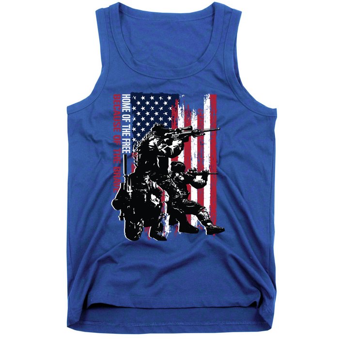 Distress American Flag Home Of The Free Because Of The Brave Gift Tank Top