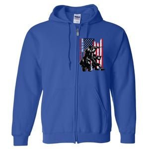 Distress American Flag Home Of The Free Because Of The Brave Gift Full Zip Hoodie