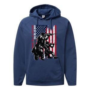 Distress American Flag Home Of The Free Because Of The Brave Gift Performance Fleece Hoodie