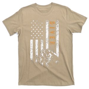 Diver American Flag Design Scuba Diving T-Shirt