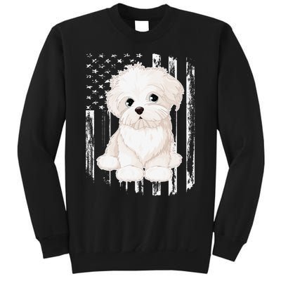 Distressed American Flag Maltese Dog 4th of July Sweatshirt