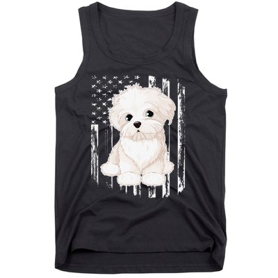 Distressed American Flag Maltese Dog 4th of July Tank Top