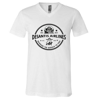 DeSantis Airlines Funny Badge Political Meme Ron DeSantis V-Neck T-Shirt