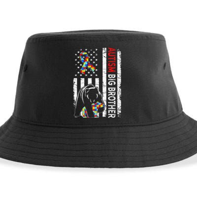 Distressed American Flag Autism Big Brother Bear Awareness Sustainable Bucket Hat