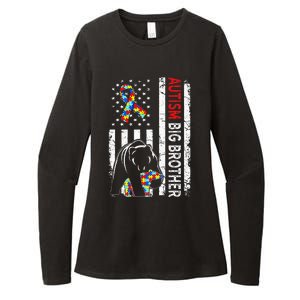 Distressed American Flag Autism Big Brother Bear Awareness Womens CVC Long Sleeve Shirt