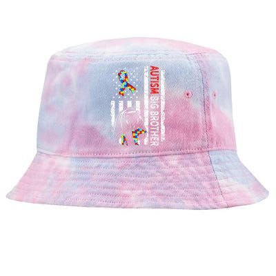 Distressed American Flag Autism Big Brother Bear Awareness Tie-Dyed Bucket Hat