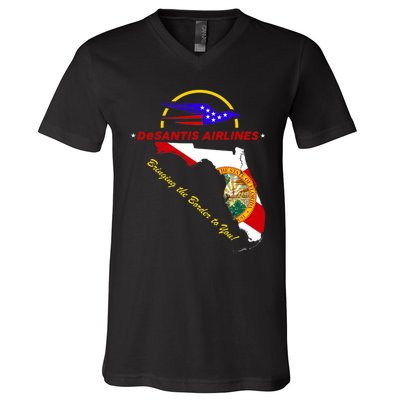 DeSantis Airlines Funny Political Meme Bringing The Border To You V-Neck T-Shirt