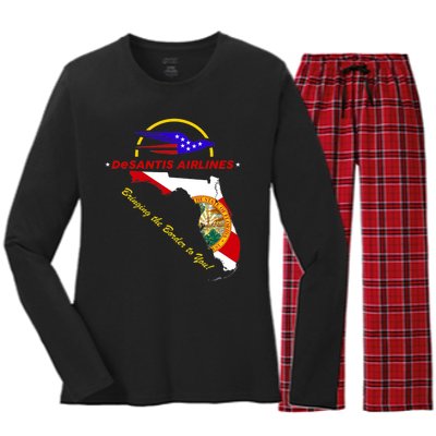 DeSantis Airlines Funny Political Meme Bringing The Border To You Women's Long Sleeve Flannel Pajama Set 