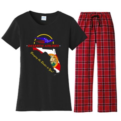 DeSantis Airlines Funny Political Meme Bringing The Border To You Women's Flannel Pajama Set