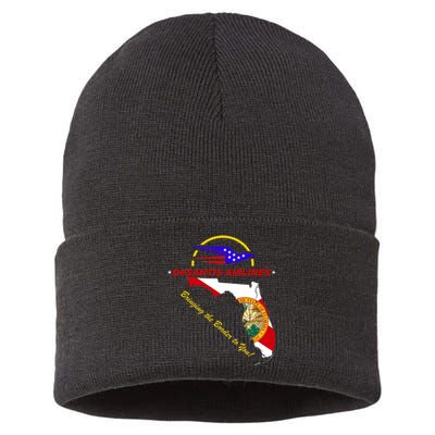 DeSantis Airlines Funny Political Meme Bringing The Border To You Sustainable Knit Beanie