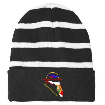 DeSantis Airlines Funny Political Meme Bringing The Border To You Striped Beanie with Solid Band