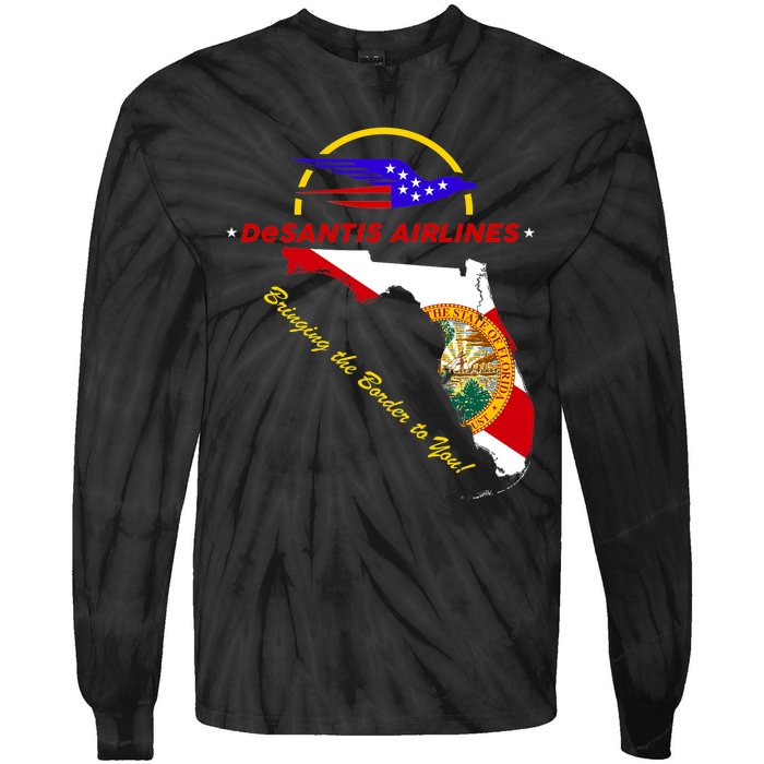 DeSantis Airlines Funny Political Meme Bringing The Border To You Tie-Dye Long Sleeve Shirt