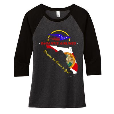 DeSantis Airlines Funny Political Meme Bringing The Border To You Women's Tri-Blend 3/4-Sleeve Raglan Shirt